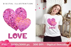 Love Hearts T-Shirt Design, Valentine's Day Clipart PNG Product Image 1
