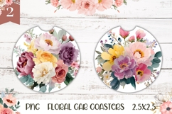 Floral Car Coasters, Watercolor Peony Coaster Designs Product Image 1