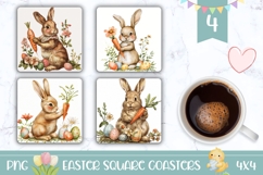 Vintage Easter Square Coasters, Vintage Bunny Sublimation Product Image 1
