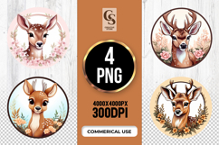 Deer Portrait Floral Circle Clipart Sublimation PNG Product Image 1