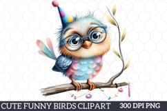 Cute Funny Birds Clipart, Cute Funny Bird Clipart Product Image 1
