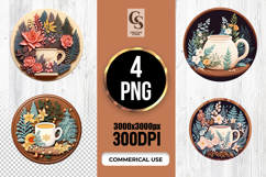 Floral Coffee Cup Clipart Sublimation PNG Product Image 1