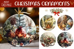 Watercolor Santa Sleigh Ornaments, Fireplace Ornament PNG Product Image 1