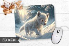 Glowing Eyes Wolf Cub in a Snowy Field Mouse Pad PNG Design Product Image 1