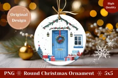 Watercolor Christmas Blue Door Ornament, Winter Ornament Product Image 1