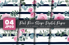 Pink Rose Stripe Digital Paper Product Image 1