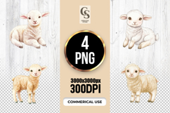 Watercolor Baby Lamb Clipart Sublimation PNG Product Image 1