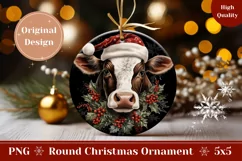Christmas Ornament PNG, Christmas Cow Ornament Sublimation Product Image 1