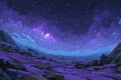Anime Starry Night Sky Landscape with Rocky Terrain Art Product Image 1