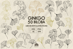 Ginkgo biloba line art collection Svg Png Eps Product Image 1