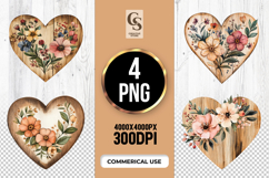 Rustic Wood Floral Heart Clipart Sublimation PNG Product Image 1