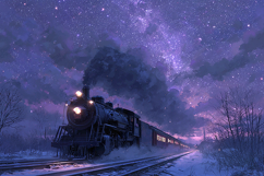 Fantasy Night Steam Train Artwork with Starry Sky Scene Product Image 1