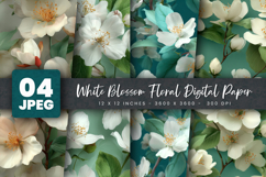 White Blossom Floral Digital Paper Product Image 1