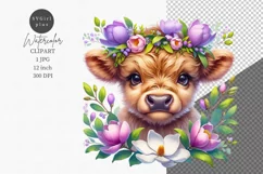Spring clipart, Highland calf clipart, Floral sublimation Product Image 1