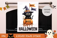 Cartoon Halloween Cat Towel, Halloween Black Cat Sublimation Product Image 1