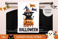 Cartoon Halloween Cat Towel, Halloween Black Cat Sublimation Product Image 1