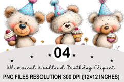 Whimsical Birthday Clipart Birthday animals Png Product Image 1