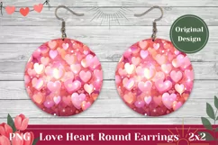Love Heart Round Earrings, Pink Glitter Heart Earrings PNG Product Image 1
