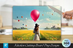 Girl with Balloon Cutting Board Sublimation Design Product Image 1
