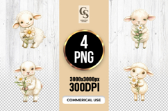 Cute Baby Lamb Watercolor Clipart Sublimation PNG Product Image 1
