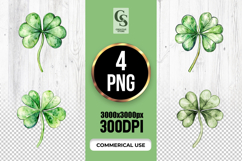 Watercolor Four Leaf Clover Clipart Sublimation PNG Product Image 1