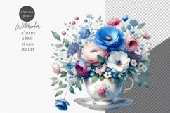 Teacup clipart, Teatime clipart, Floral clipart Product Image 1