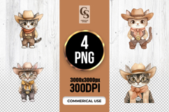 Watercolor Cute Cowboy Cat Clipart Sublimation PNG Product Image 1