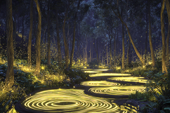 Magical Glowing Forest Scene with Illuminated Spiral River Product Image 1