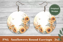 Flowers Round Earrings, Watercolor Sunflower Round Earring Product Image 1