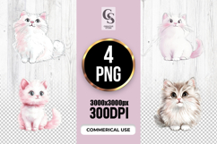 Cute Kitten Watercolor Illustration Clipart Sublimation PNG Product Image 1