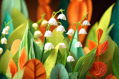 Papercraft Floral Scene with White Bell Flowers Artwork Product Image 1