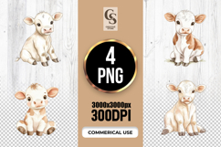 Cute Farm Baby Calf Watercolor Clipart Sublimation PNG Product Image 1