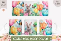 Easter Bunny Mug, Watercolor Tulips Mug Template Product Image 1