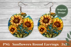Stained Glass Sunflowers Earrings, Sunflowers Sublimation Product Image 1