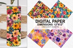 Funky Watercolor Flowers Digital Paper- Flowers Background Product Image 1