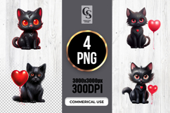 Cute Black Cat With Heart Balloon Clipart Sublimation PNG Product Image 1
