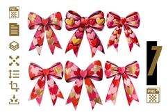alentine Heart Bow PNG Bundle | 7 Cute Red &amp; Pink Ribbon Product Image 1