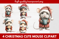 4 Christmas Cute Mouse Clipart | Adorable Holiday Mouse PNG Product Image 1