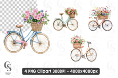 Vintage Bicycle with Flower Basket PNG Clipart Product Image 1