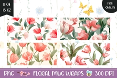 Pink Tulips Mug Wrap Designs, Flowers Mug Sublimation Product Image 1