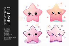 Watercolor cute Kawaii star clipart sublimation png Product Image 1