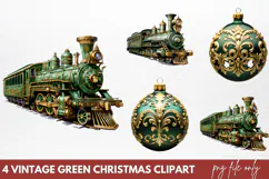 Vintage Green Christmas Clipart PNG Product Image 1