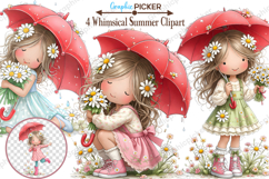 Whimsical Summer Daisy Girl Clipart, Whimsical Summer Girls Product Image 1