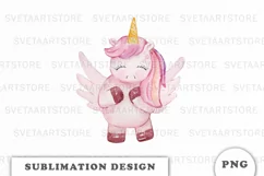 Watercolor cute unicorn sublimation png Product Image 1