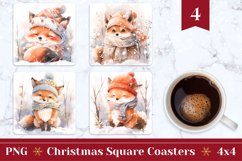 Christmas Coasters, Watercolor Christmas Fox Sublimation Product Image 1