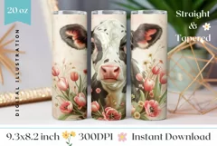 Cute Cow Tumbler Design, Tulips Tumbler Sublimation Design Product Image 1