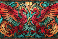 Stained Glass Phoenix Artwork with Vibrant Fantasy Design Product Image 1