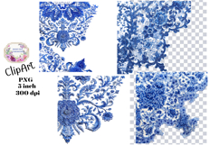 Blue Toile, Ephemera, PNG, Clipart, Junk Journal, flowers Product Image 1