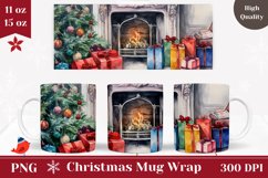 Watercolor Christmas Mug Wrap, Christmas Coffee Cup Design Product Image 1
