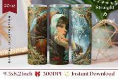 Christmas Girl Tumbler Template, Winter Forest Tumbler PNG Product Image 1